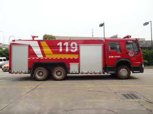 HOWO 10 Wheeled Heavy Duty Fire Truck Red Color With 15000L Foam Tank
